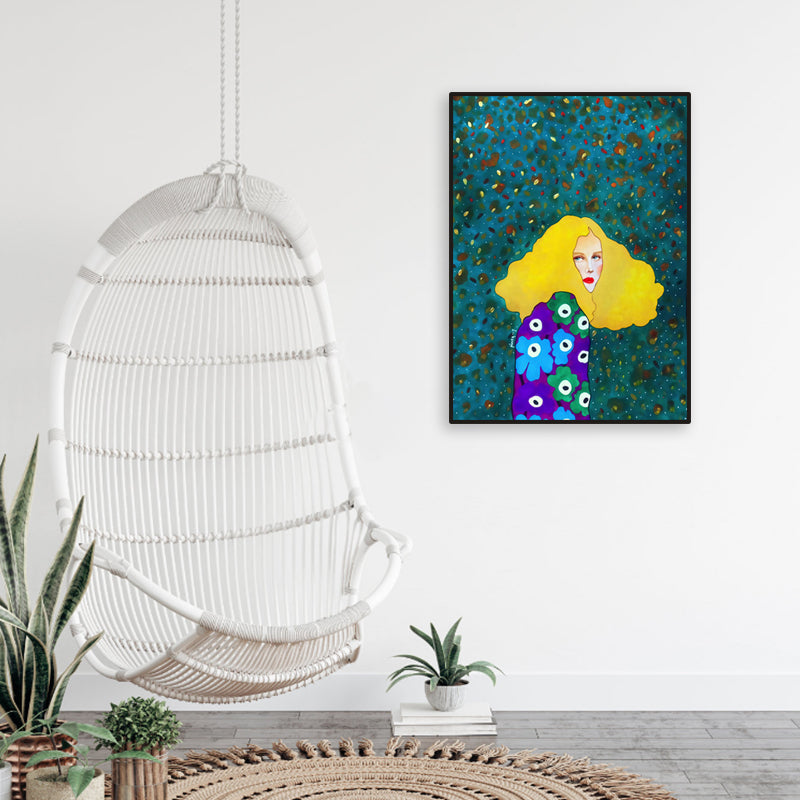 Light Color Fashion Figure Painting Illustration Glam Textured Canvas for Lounge - Aqua - Clearhalo - 'Arts' - 'Canvas Art' - 1956260