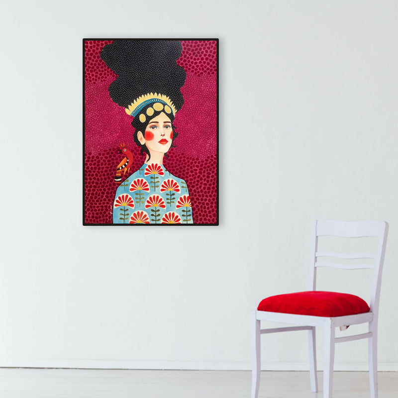 Light Color Fashion Figure Painting Illustration Glam Textured Canvas for Lounge - Red - Clearhalo - 'Arts' - 'Canvas Art' - 1956268