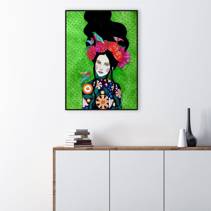 Light Color Fashion Figure Painting Illustration Glam Textured Canvas for Lounge - Green - Clearhalo - 'Arts' - 'Canvas Art' - 1956276