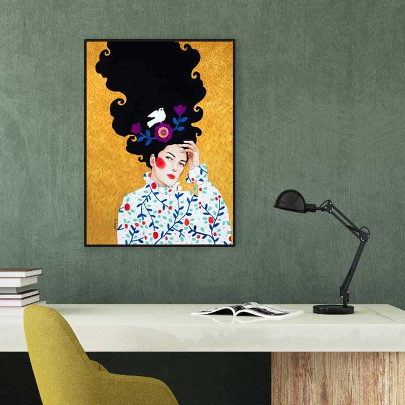 Light Color Fashion Figure Painting Illustration Glam Textured Canvas for Lounge - Yellow - Clearhalo - 'Arts' - 'Canvas Art' - 1956280