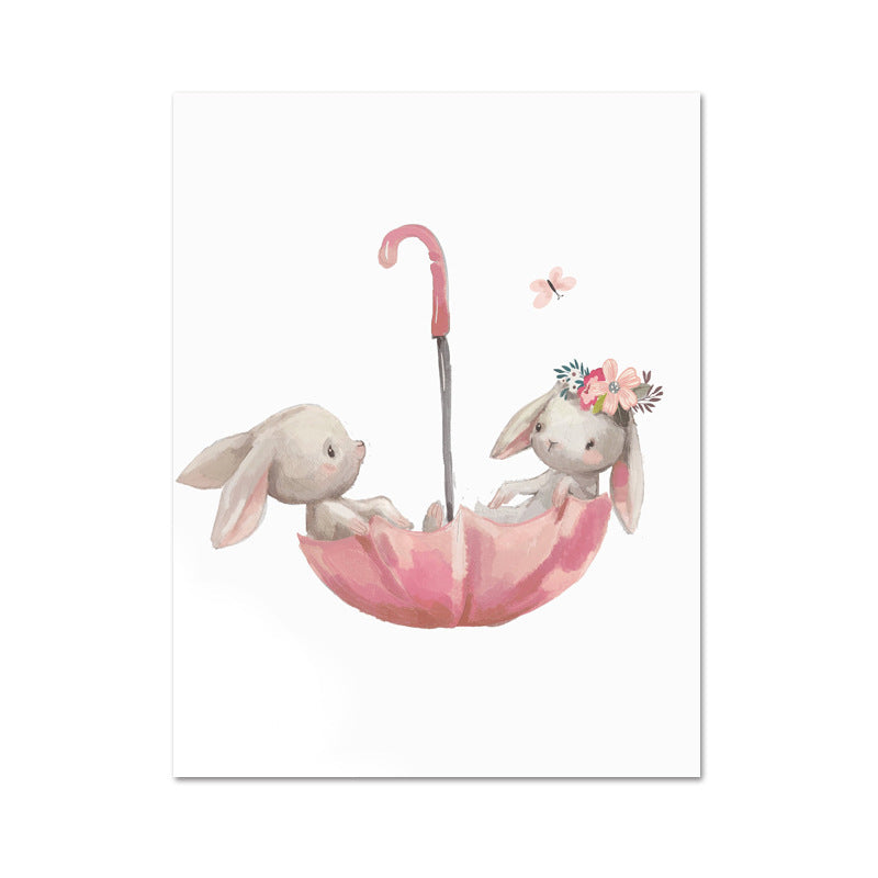 Personified Bunny Canvas Children's Art Animal Painting in Light Color for Bedroom Clearhalo 'Art Gallery' 'Canvas Art' 'Kids' Arts' 1956355
