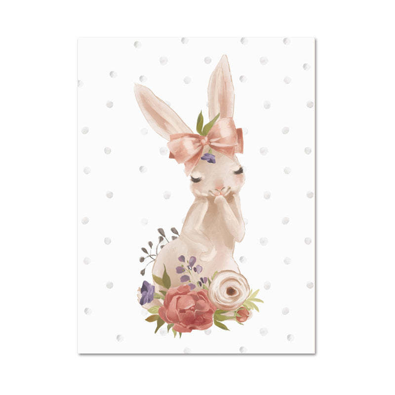 Personified Bunny Canvas Children's Art Animal Painting in Light Color for Bedroom Clearhalo 'Art Gallery' 'Canvas Art' 'Kids' Arts' 1956359