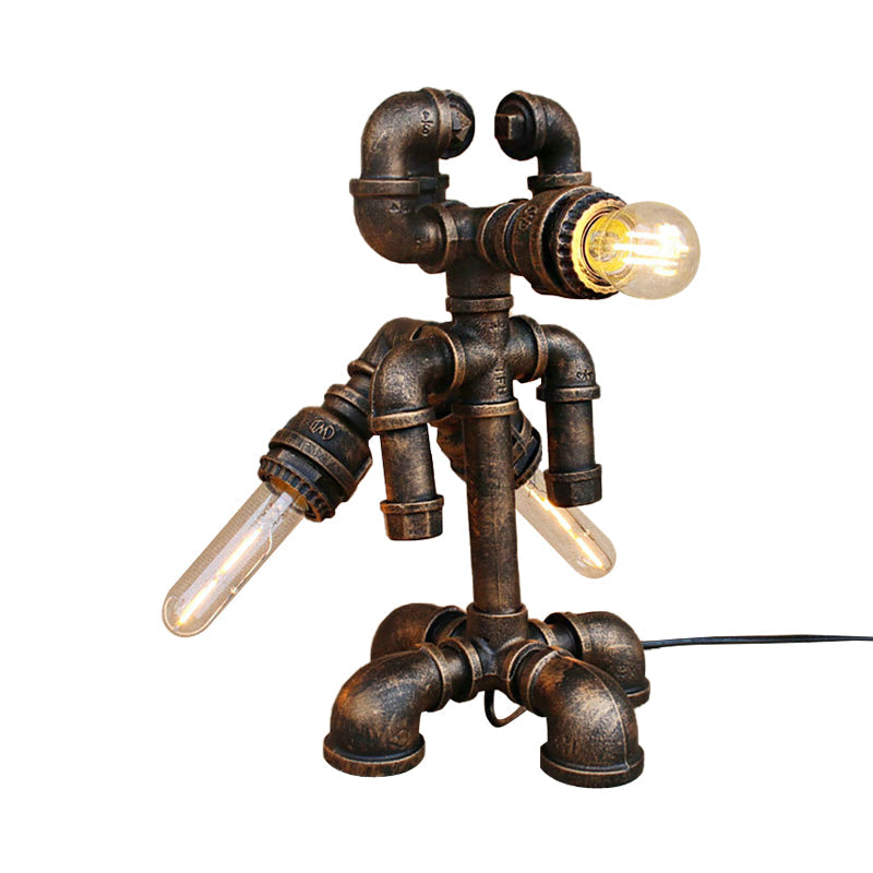 Steampunk Exposed Bulb Table Light with Pipe-Like Base 1 Head Wrought Iron Standing Lamp in Bronze Clearhalo 'Lamps' 'Table Lamps' Lighting' 195636