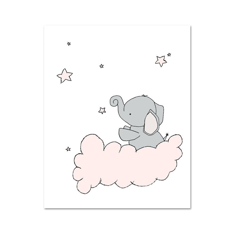Children's Art Cartoon Elephant Wall Decor Pastel Color Sitting Room Wrapped Canvas Clearhalo 'Art Gallery' 'Canvas Art' 'Kids' Arts' 1956443