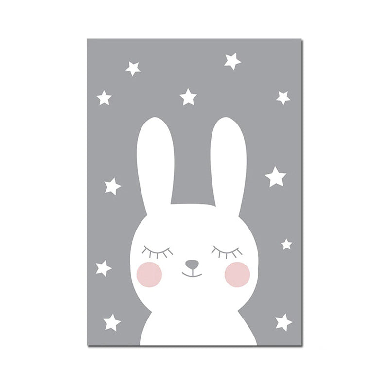 Eye-Closed Rabbit Wrapped Canvas White Children's Art Wall Decor for Baby Bedroom Clearhalo 'Art Gallery' 'Canvas Art' 'Kids' Arts' 1956533