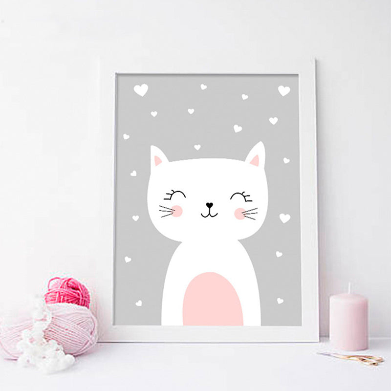 Merry Cartoon Animal Canvas Print Light Color Kids Style Painting for Baby Bedroom Clearhalo 'Art Gallery' 'Canvas Art' 'Kids' Arts' 1956700