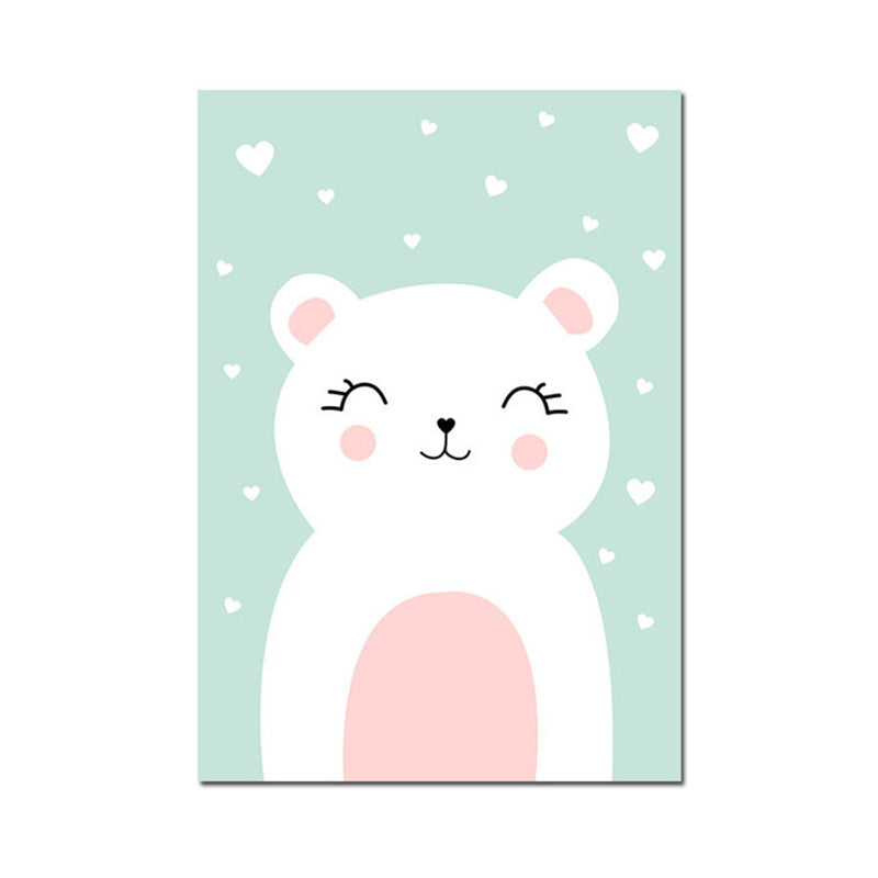 Merry Cartoon Animal Canvas Print Light Color Kids Style Painting for Baby Bedroom Clearhalo 'Art Gallery' 'Canvas Art' 'Kids' Arts' 1956706