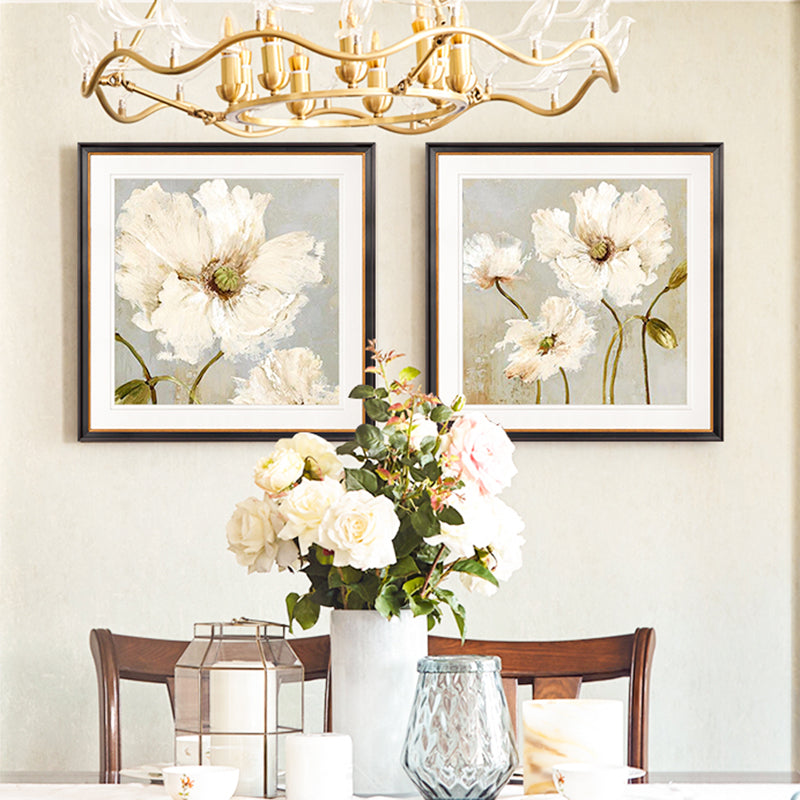Traditional Style Flower Canvas Wall Art Light Color Textured Painting for Bedroom Clearhalo 'Art Gallery' 'Canvas Art' 'Traditional' Arts' 1956760