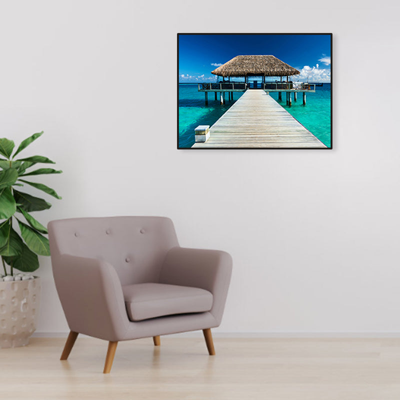 Seaside Bridge Scene Canvas Wall Art Modern Textured Room Wall Decor in Light Color Clearhalo 'Art Gallery' 'Canvas Art' 'Contemporary Art Gallery' 'Modern' Arts' 1956826