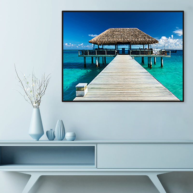Seaside Bridge Scene Canvas Wall Art Modern Textured Room Wall Decor in Light Color Clearhalo 'Art Gallery' 'Canvas Art' 'Contemporary Art Gallery' 'Modern' Arts' 1956827
