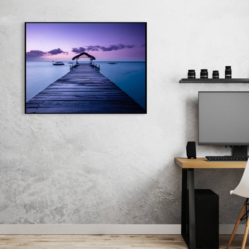 Seaside Bridge Scene Canvas Wall Art Modern Textured Room Wall Decor in Light Color Purple Clearhalo 'Art Gallery' 'Canvas Art' 'Contemporary Art Gallery' 'Modern' Arts' 1956833