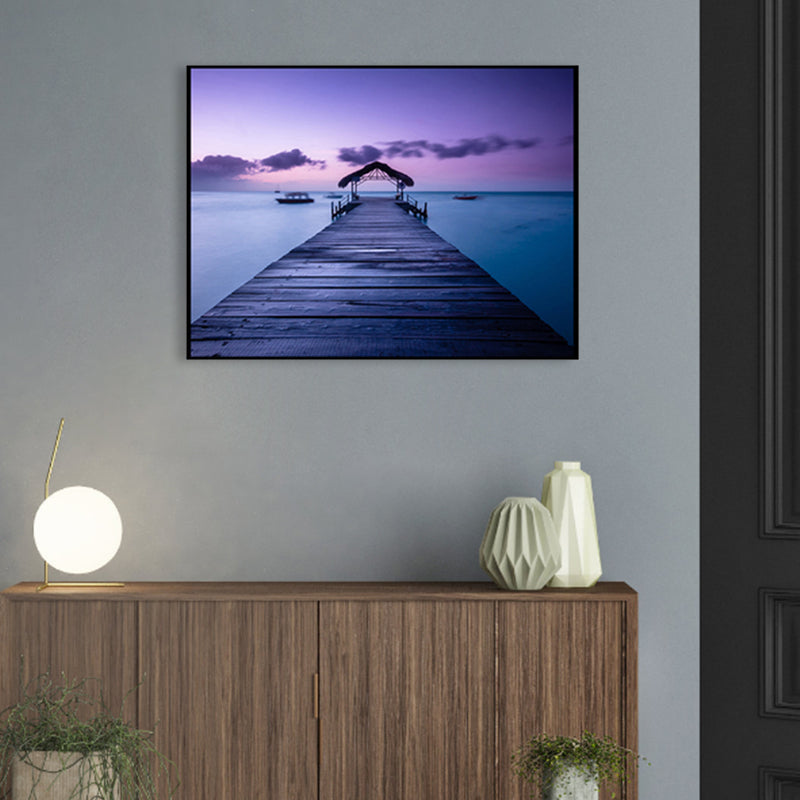 Seaside Bridge Scene Canvas Wall Art Modern Textured Room Wall Decor in Light Color Clearhalo 'Art Gallery' 'Canvas Art' 'Contemporary Art Gallery' 'Modern' Arts' 1956834