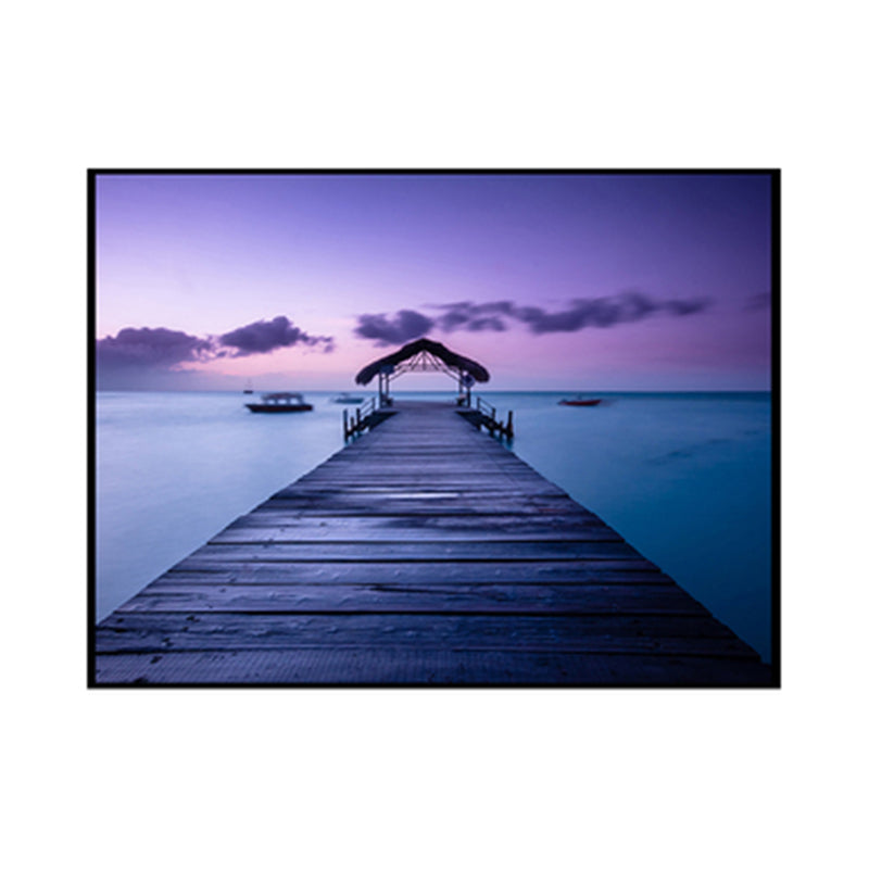 Seaside Bridge Scene Canvas Wall Art Modern Textured Room Wall Decor in Light Color Clearhalo 'Art Gallery' 'Canvas Art' 'Contemporary Art Gallery' 'Modern' Arts' 1956836