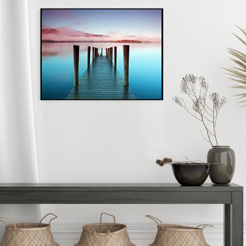 Seaside Bridge Scene Canvas Wall Art Modern Textured Room Wall Decor in Light Color Sky Blue Clearhalo 'Art Gallery' 'Canvas Art' 'Contemporary Art Gallery' 'Modern' Arts' 1956837