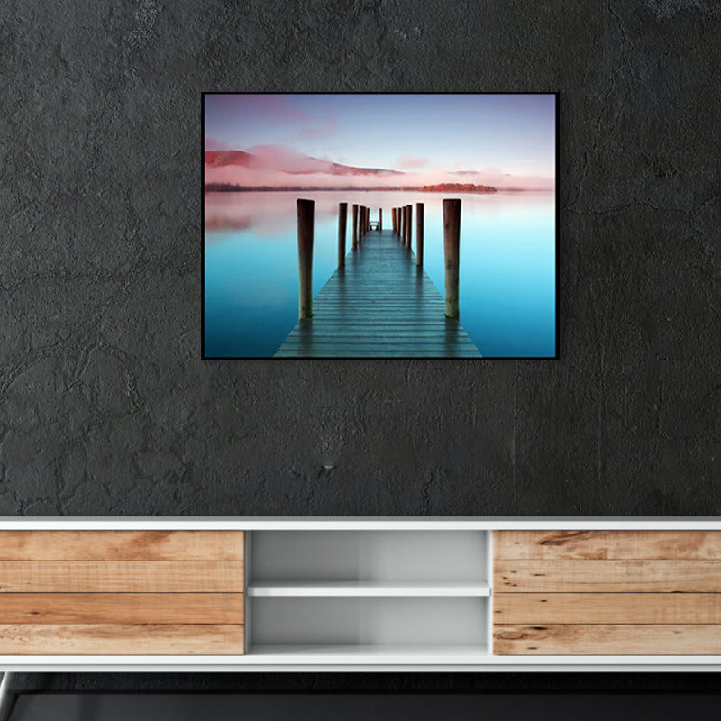 Seaside Bridge Scene Canvas Wall Art Modern Textured Room Wall Decor in Light Color Clearhalo 'Art Gallery' 'Canvas Art' 'Contemporary Art Gallery' 'Modern' Arts' 1956838