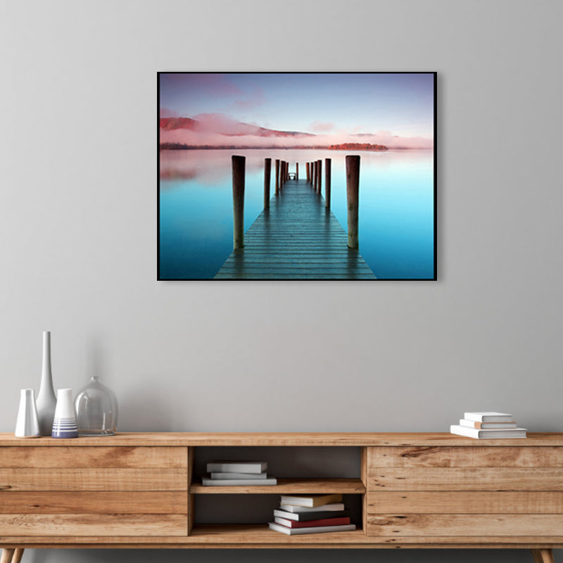 Seaside Bridge Scene Canvas Wall Art Modern Textured Room Wall Decor in Light Color Clearhalo 'Art Gallery' 'Canvas Art' 'Contemporary Art Gallery' 'Modern' Arts' 1956839