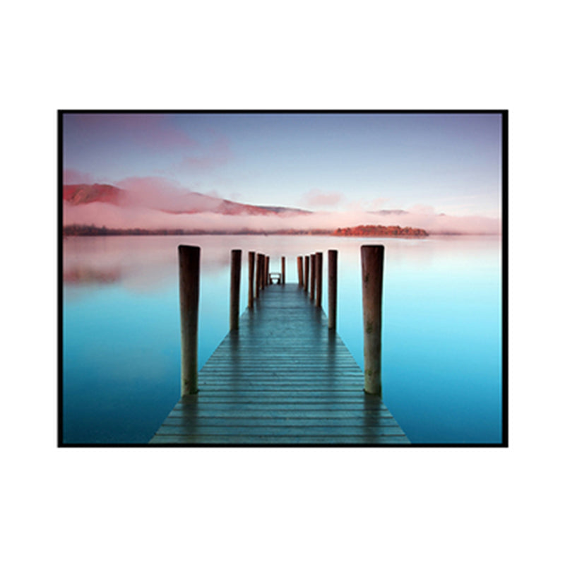 Seaside Bridge Scene Canvas Wall Art Modern Textured Room Wall Decor in Light Color Clearhalo 'Art Gallery' 'Canvas Art' 'Contemporary Art Gallery' 'Modern' Arts' 1956840