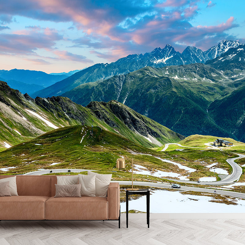 Mountain with Cloud View Mural Contemporary Washable Family Room Wall Covering, Custom Print Clearhalo 'Wall Decor' 'Wall Mural' 1957068