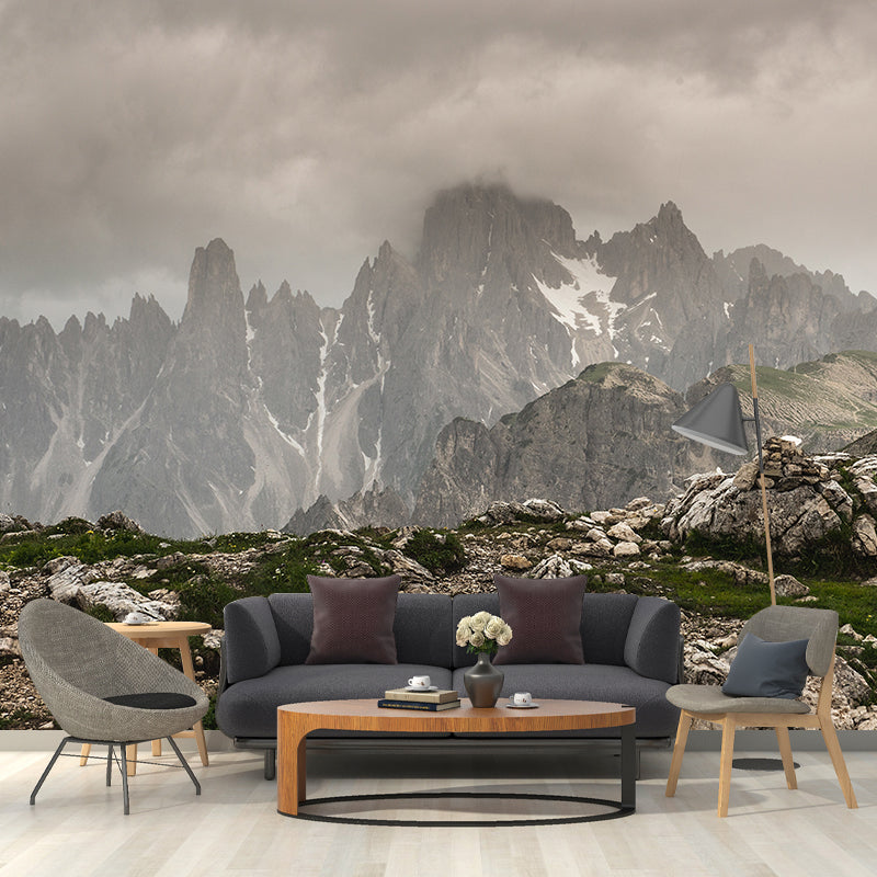 Mountain with Cloud View Mural Contemporary Washable Family Room Wall Covering, Custom Print Clearhalo 'Wall Decor' 'Wall Mural' 1957073
