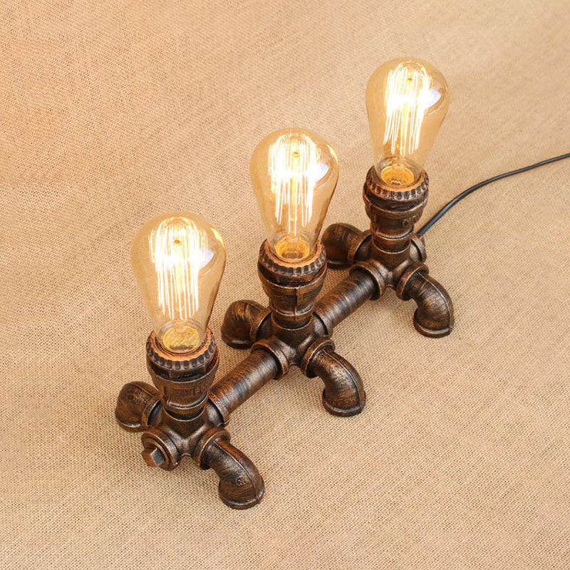 Bronze 2/3 Lights Standing Table Light Industrial Metallic Open Bulb Table Lighting with Pipe Design for Coffee Shop 3.0 Bronze Clearhalo 'Lamps' 'Table Lamps' Lighting' 195717