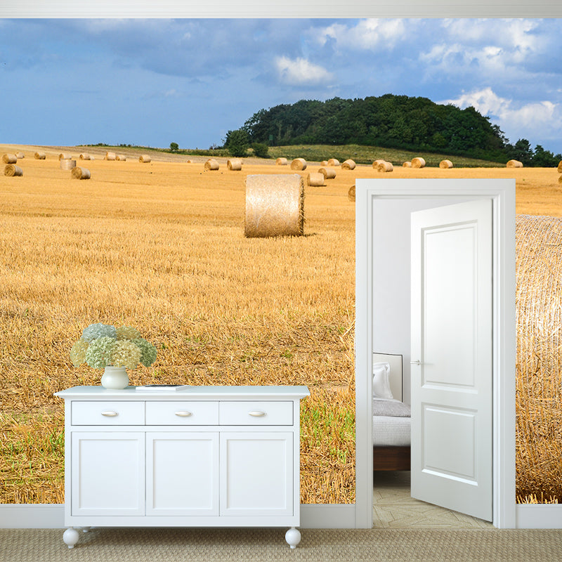 Contemporary Photo Wheat Field Mural Soft Color Stain Resistant Wall Art for Dining Room Light Brown Clearhalo 'Wall Decor' 'Wall Mural' 1957547