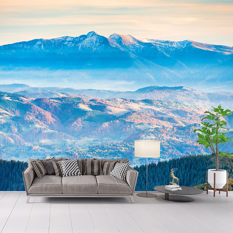 Contemporary Mountains View Wall Mural Soft Color Stain-Proof Wall Art for Guest Room Light Blue Clearhalo 'Wall Decor' 'Wall Mural' 1957802
