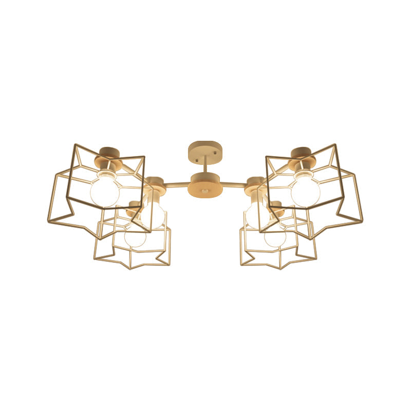 6-Light Bedroom Hanging Chandelier Cartoon White Pendant Lamp with Cloud/Star Iron Cage and Wood Cap Clearhalo 'Ceiling Lights' 'Chandeliers' Lighting' options 1957944