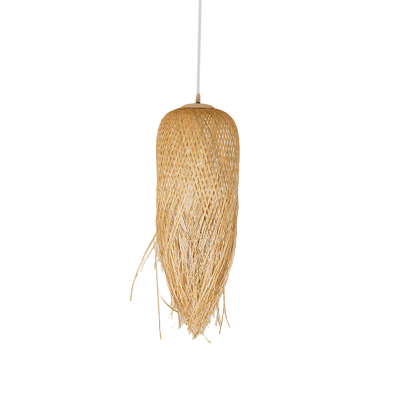 Rustic Fringe Pendant Light Rattan 6"/10"/18" Wide Single-Bulb Dining Room Hanging Lamp in Beige Beige Clearhalo 'Ceiling Lights' 'Modern Pendants' 'Modern' 'Pendant Lights' 'Pendants' Lighting' 1958024
