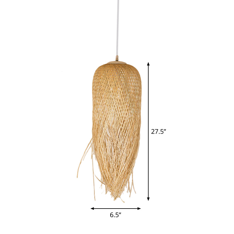 Rustic Fringe Pendant Light Rattan 6"/10"/18" Wide Single-Bulb Dining Room Hanging Lamp in Beige Clearhalo 'Ceiling Lights' 'Modern Pendants' 'Modern' 'Pendant Lights' 'Pendants' Lighting' 1958027