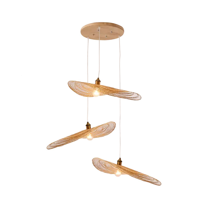 Chinese Style 1/3/6-Light Pendulum Light Beige Lotus Leaf Pendant Lighting with Bamboo Shade, 14"/16.5"/19.5" Wide Clearhalo 'Ceiling Lights' 'Modern Pendants' 'Modern' 'Pendant Lights' 'Pendants' Lighting' 1958083