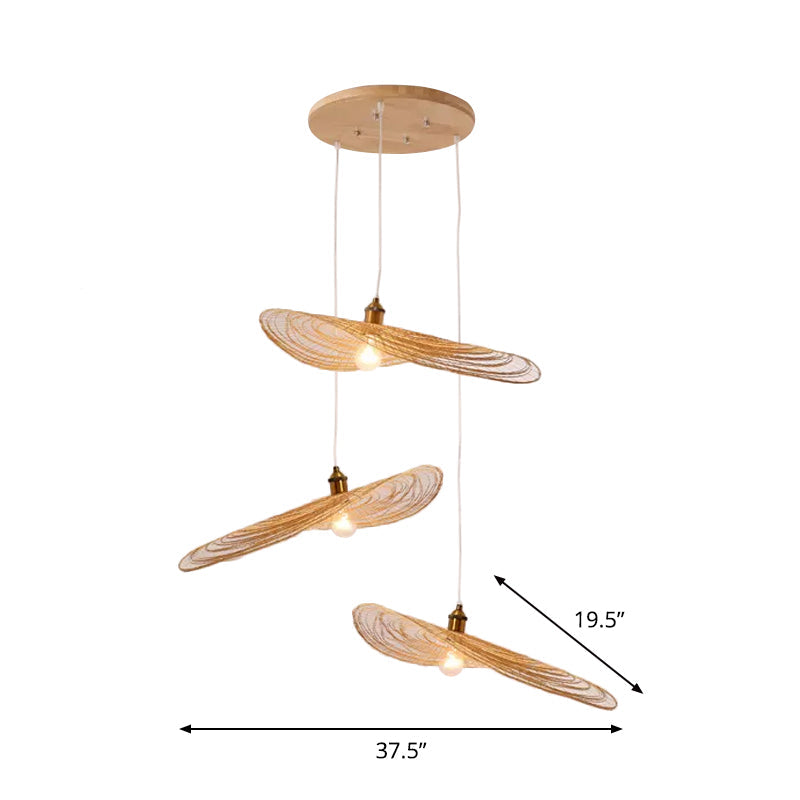 Chinese Style 1/3/6-Light Pendulum Light Beige Lotus Leaf Pendant Lighting with Bamboo Shade, 14"/16.5"/19.5" Wide Clearhalo 'Ceiling Lights' 'Modern Pendants' 'Modern' 'Pendant Lights' 'Pendants' Lighting' 1958084