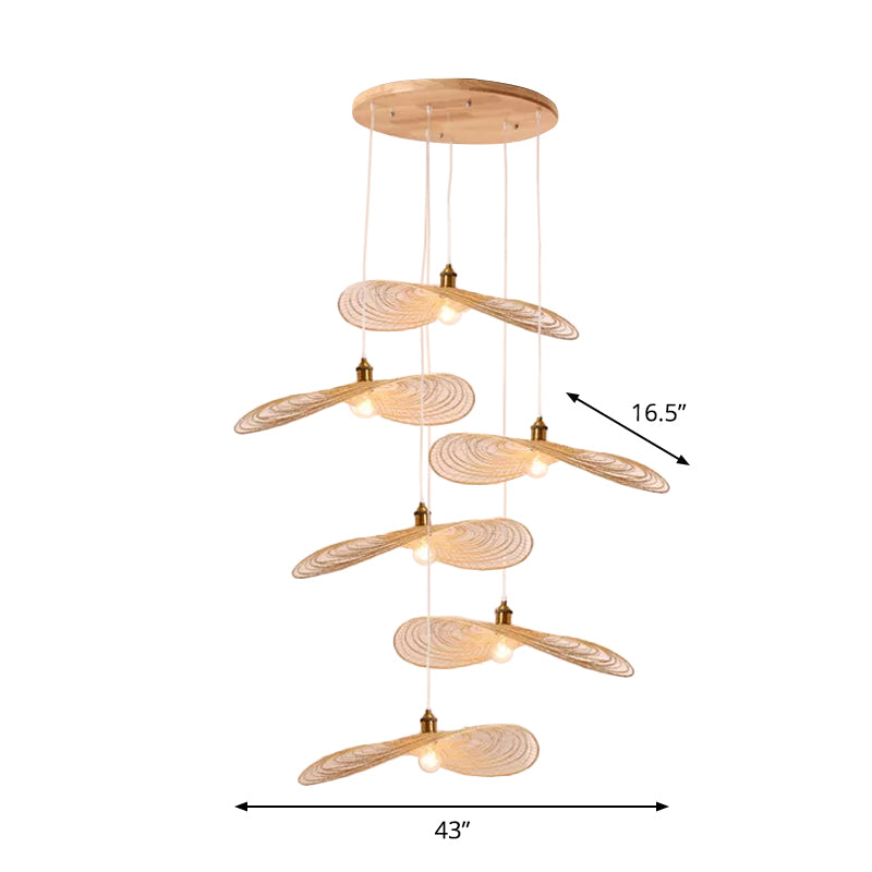 Chinese Style 1/3/6-Light Pendulum Light Beige Lotus Leaf Pendant Lighting with Bamboo Shade, 14"/16.5"/19.5" Wide Clearhalo 'Ceiling Lights' 'Modern Pendants' 'Modern' 'Pendant Lights' 'Pendants' Lighting' 1958090