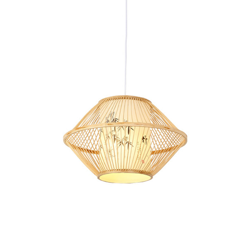 Diamond/Drum/Barrel Drop Pendant Asian Style Bamboo 1-Light Restaurant Hanging Light Kit in Beige Clearhalo 'Ceiling Lights' 'Modern Pendants' 'Modern' 'Pendant Lights' 'Pendants' Lighting' 1958189