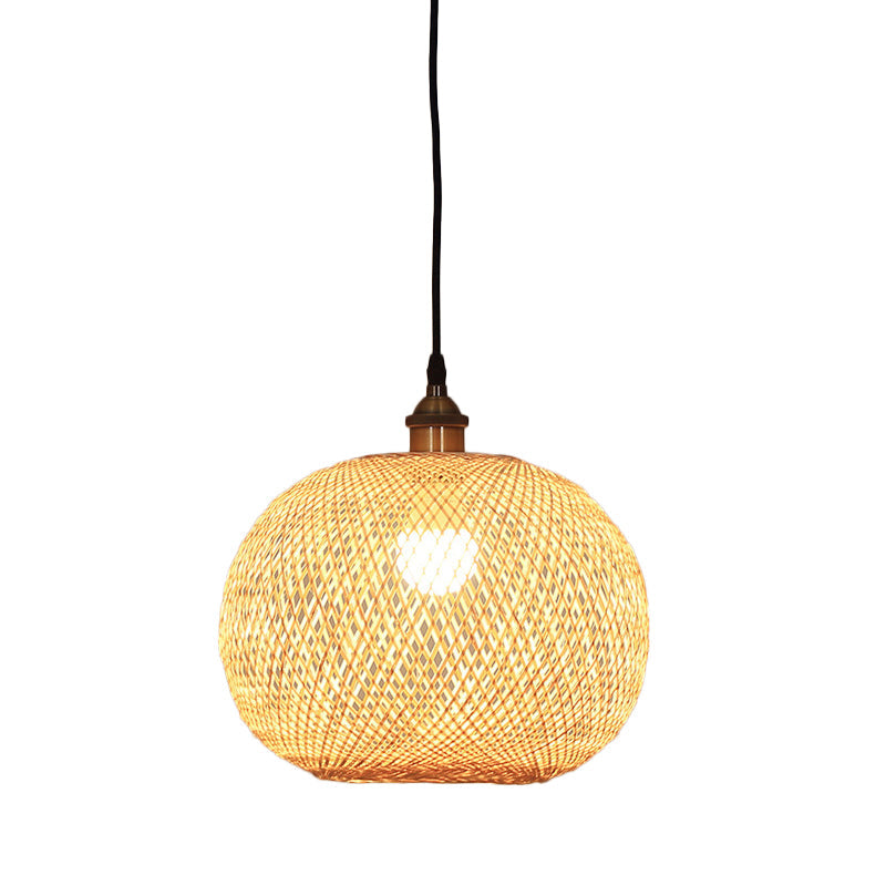 12"/14"/21.5" W 1 Bulb Dining Room Pendant Lamp Asian Beige Suspension Light with Ellipse Bamboo Shade Clearhalo 'Ceiling Lights' 'Modern Pendants' 'Modern' 'Pendant Lights' 'Pendants' Lighting' 1958200