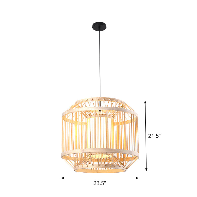 Bamboo Cylinder/Lantern/Drum Pendant Japanese Style 1 Bulb Hanging Ceiling Light in Beige for Restaurant Clearhalo 'Ceiling Lights' 'Modern Pendants' 'Modern' 'Pendant Lights' 'Pendants' Lighting' 1958223