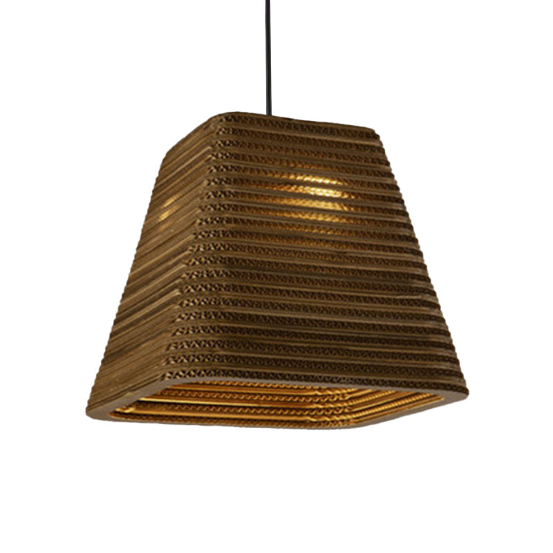 Paper Trapezoid/Vase Pendant Light Kit Country Style Single Brown Suspension Lamp, 10"/12"/15" Wide Clearhalo 'Ceiling Lights' 'Modern Pendants' 'Modern' 'Pendant Lights' 'Pendants' Lighting' 1958247