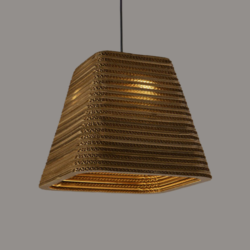 Paper Trapezoid/Vase Pendant Light Kit Country Style Single Brown Suspension Lamp, 10"/12"/15" Wide Clearhalo 'Ceiling Lights' 'Modern Pendants' 'Modern' 'Pendant Lights' 'Pendants' Lighting' 1958248