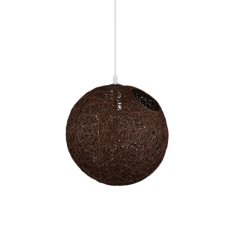Rattan Globe Suspension Light Contemporary Single-Bulb Blue/Pink/Red Ceiling Pendant Lamp with Cut-out Hole Coffee Clearhalo 'Ceiling Lights' 'Modern Pendants' 'Modern' 'Pendant Lights' 'Pendants' Lighting' 1958262