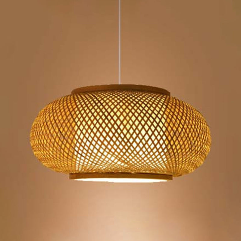 1-Light Restaurant Pendant Lamp Asian Beige Pendulum Light with Round/Oval/Drum Rattan Shade Clearhalo 'Ceiling Lights' 'Modern Pendants' 'Modern' 'Pendant Lights' 'Pendants' Lighting' 1958274