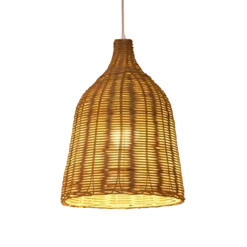 1-Light Restaurant Pendant Lamp Asian Beige Pendulum Light with Round/Oval/Drum Rattan Shade Beige Cylinder Clearhalo 'Ceiling Lights' 'Modern Pendants' 'Modern' 'Pendant Lights' 'Pendants' Lighting' 1958276