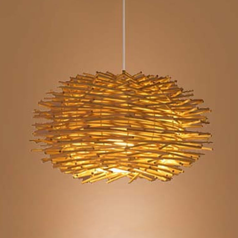 1-Light Restaurant Pendant Lamp Asian Beige Pendulum Light with Round/Oval/Drum Rattan Shade Beige Oval Clearhalo 'Ceiling Lights' 'Modern Pendants' 'Modern' 'Pendant Lights' 'Pendants' Lighting' 1958282