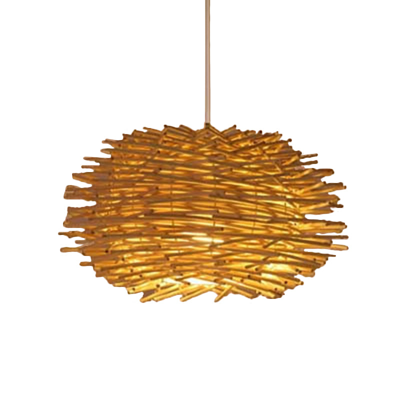 1-Light Restaurant Pendant Lamp Asian Beige Pendulum Light with Round/Oval/Drum Rattan Shade Clearhalo 'Ceiling Lights' 'Modern Pendants' 'Modern' 'Pendant Lights' 'Pendants' Lighting' 1958283