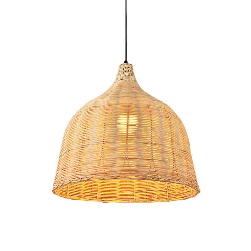 Hand-Worked Bell Hanging Lamp Asia Bamboo 1-Light Beige Down Lighting Pendant for Restaurant, 10"/12"/23.5" Wide Beige 18" Clearhalo 'Ceiling Lights' 'Modern Pendants' 'Modern' 'Pendant Lights' 'Pendants' Lighting' 1958415