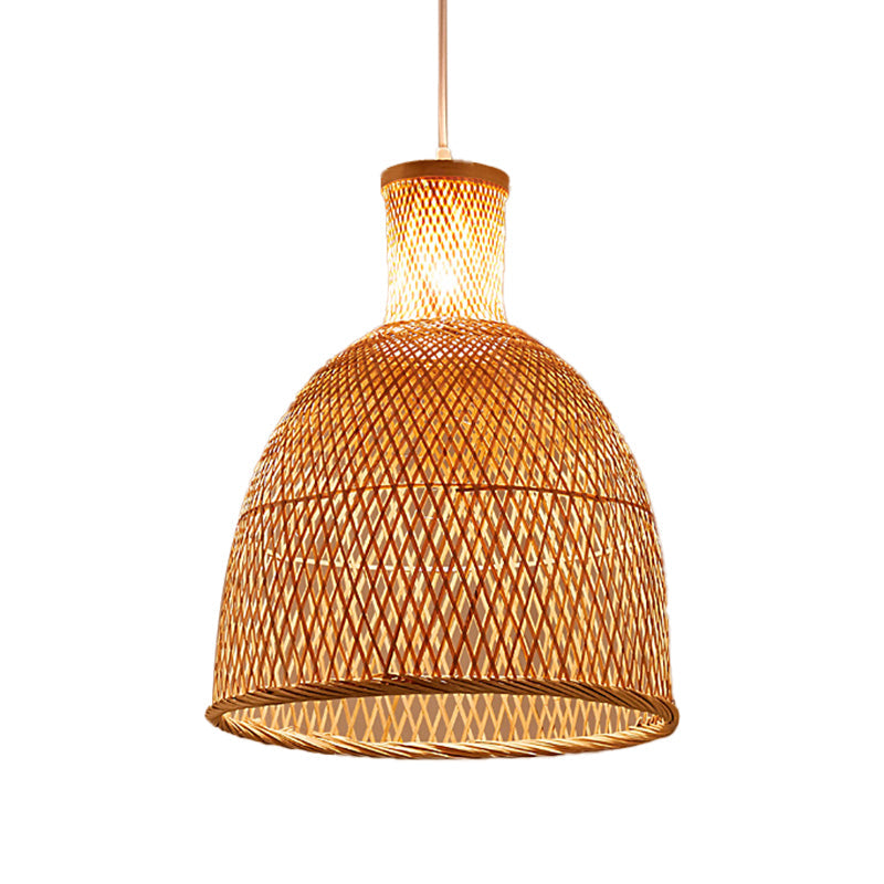 Bell/Bowl/Bottle Hallway Drop Pendant Criss-Cross Woven Bamboo Single-Bulb Asian Hanging Lamp in Beige Beige D Clearhalo 'Ceiling Lights' 'Modern Pendants' 'Modern' 'Pendant Lights' 'Pendants' Lighting' 1958506