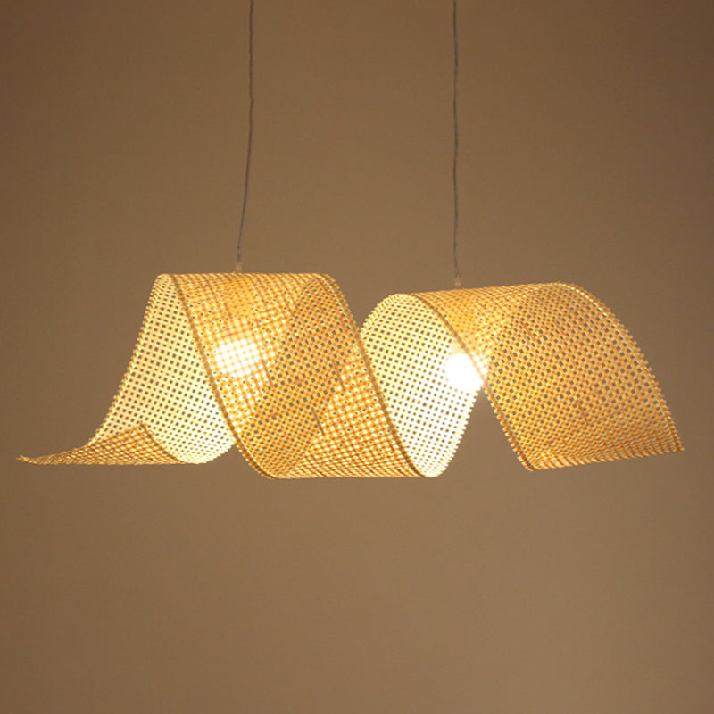 Twisted Bamboo Mesh Pendant Light Creative Asian Style 1-Light Beige Ceiling Suspension Lamp Clearhalo 'Ceiling Lights' 'Modern Pendants' 'Modern' 'Pendant Lights' 'Pendants' Lighting' 1958513