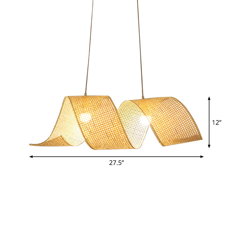 Twisted Bamboo Mesh Pendant Light Creative Asian Style 1-Light Beige Ceiling Suspension Lamp Clearhalo 'Ceiling Lights' 'Modern Pendants' 'Modern' 'Pendant Lights' 'Pendants' Lighting' 1958514