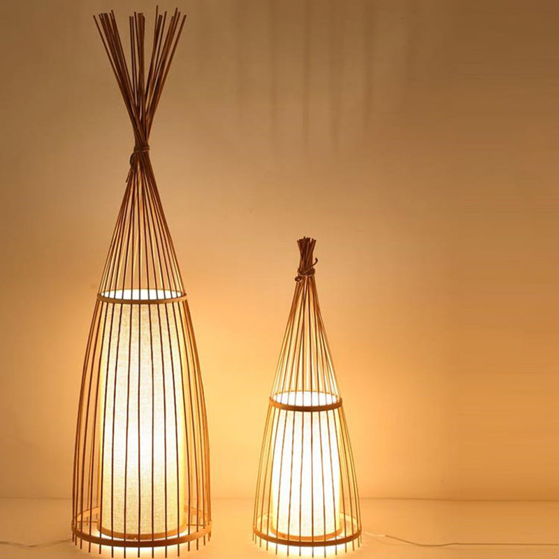 Black/Beige Fish Shaped Floor Light Asia Single-Bulb Bamboo Stand Up Lamp for Living Room, 12"/15" W Beige 15" Clearhalo 'Floor Lamps' 'Lamps' Lighting' 1958543