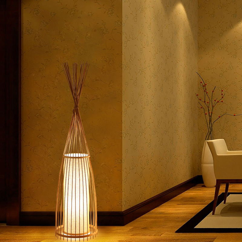 Black/Beige Fish Shaped Floor Light Asia Single-Bulb Bamboo Stand Up Lamp for Living Room, 12"/15" W Clearhalo 'Floor Lamps' 'Lamps' Lighting' 1958545