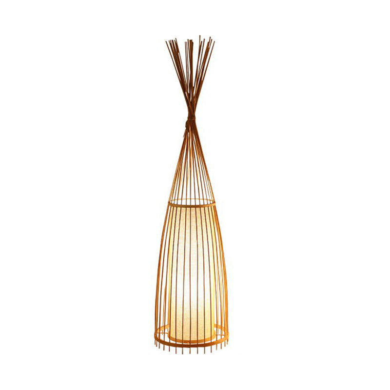 Black/Beige Fish Shaped Floor Light Asia Single-Bulb Bamboo Stand Up Lamp for Living Room, 12"/15" W Clearhalo 'Floor Lamps' 'Lamps' Lighting' 1958546