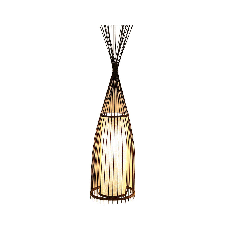 Black/Beige Fish Shaped Floor Light Asia Single-Bulb Bamboo Stand Up Lamp for Living Room, 12"/15" W Black 15" Clearhalo 'Floor Lamps' 'Lamps' Lighting' 1958552